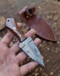 JNR Traders 6 Inch Handmade Small Damascus Knife with Sheath, 3 inch Mini Fixed Blade Knife Edc, Neck Knife, Double Edge Knife 3814