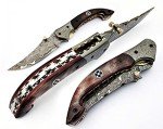 FZ-01 Handmade Damascus pocket knife for men | Folding knife with liner lock | Bushcraft knife for Fishing, Camping, Hiking | Damascus steel hunting knife | Camping Knife with Leather Sheath.