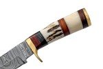 Handmade Beautiful Damascus Steel Knife, 6” Fix Blade Knife with Leather Sheath, Handle made of Stag Horn and Camel Bone with Colour Wood Spacers with Brass Guard