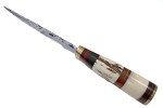 Handmade Beautiful Damascus Steel Knife, 6” Fix Blade Knife with Leather Sheath, Handle made of Stag Horn and Camel Bone with Colour Wood Spacers with Brass Guard
