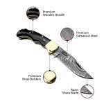 Best.Buy.Damascus1 Ultimate Folding Knife Black Buffalo Horn Pocket Knife Compact, Damascus Knife - Ideal knife for Outdoor, Survival, Hunting, Camping Knives & Everyday Use Knife Set