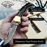 Best.Buy.Damascus1 Ultimate Folding Knife Black Buffalo Horn Pocket Knife Compact, Damascus Knife - Ideal knife for Outdoor, Survival, Hunting, Camping Knives & Everyday Use Knife Set