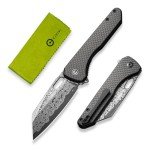 CIVIVI Nugz Folding Pocket Knife for EDC, 3.17" Damascus Reverse Tanto Blade Twill Carbon Fiber Overlay on Black G10 Handle Flipper Knife for Ideal Gift to Men Women C23060-DS1 (Black)