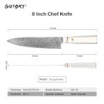 Gutoky 8 Inch Damascus Chef Knife - Professional Japanese Chef's Knife 67 Layers Japanese VG-10 Damascus High Carbon Stainless Ultra-Sharp Kitchen Knife with Sheath