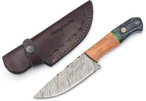 Damascus Knives Custom Handmade Hunting Knife- Best Damascus Steel Blade Skinning Knife- Fixed Blade Hunting Knife With Leather Sheath Belt Loop (Black Handle 9" Knife)