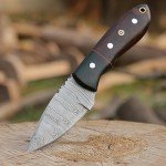 H.M Knives Handmade Damascus Steel Knife - Fixed blade Bush craft Hunting Knife, Survival & Camping Knives, with Rose Wood Handle Real leather Sheath, (HM1)