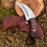 Crafted Folding Design Damascus steal Hunting Knife - Fixed Blade knife Rosewood Handle with Leather Sheath - Ideal for Skinning Camping Outdoors