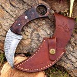 Crafted Folding Design Damascus steal Hunting Knife - Fixed Blade knife Rosewood Handle with Leather Sheath - Ideal for Skinning Camping Outdoors