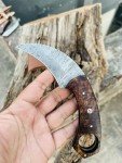 Crafted Folding Design Damascus steal Hunting Knife - Fixed Blade knife Rosewood Handle with Leather Sheath - Ideal for Skinning Camping Outdoors