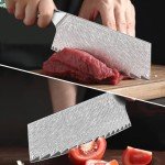 KEENZO Damascus Meat Cleaver Knife 7 inch, Professional Chef Knife, Sharp Hand-Forged Kitchen Knives,Japanese 67-Layers Damascus Steel Butcher Knife,Ergonomic Handle with Gift Box