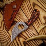 HUNTING HUNTS Predator Hunter - Handmade Damascus Knife with Leather Sheath - For Skinning, Camping, Outdoor - EDC 7” Fixed Blade Bushcraft Knives | Red Black Exotic Wood Handle