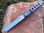 Higonokami Pocket Folding Knife, Titanium Handle, Japanese Style Top Flipper, D2 Steel Tanto Blade, Includes Sheath (Kyoko Blue Steel)