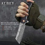 AUBEY Damascus Pocket Knife, 3.34" Damascus Steel Hollow Grind Blade, Folding Knife with Ball Bearing, Aluminum Handle, EDC Knife for Outdoor Camping Hunting