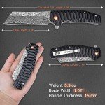 AUBEY Damascus Pocket Knife, 3.34" Damascus Steel Hollow Grind Blade, Folding Knife with Ball Bearing, Aluminum Handle, EDC Knife for Outdoor Camping Hunting