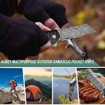 AUBEY Damascus Pocket Knife, 3.34" Damascus Steel Hollow Grind Blade, Folding Knife with Ball Bearing, Aluminum Handle, EDC Knife for Outdoor Camping Hunting