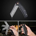 AUBEY Damascus Pocket Knife, 3.34" Damascus Steel Hollow Grind Blade, Folding Knife with Ball Bearing, Aluminum Handle, EDC Knife for Outdoor Camping Hunting