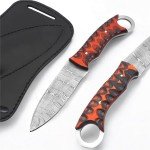 Hunting Knife Damascus Steel EDC Fixed Blade Bushcraft Knife, Full Tang Scout Carry Knife with Leather Sheath, Ideal for Skinning Outdoor Camping, Hunting, Hiking, Survival Knives (Damascus Knife)