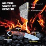 Hunting Knife Damascus Steel EDC Fixed Blade Bushcraft Knife, Full Tang Scout Carry Knife with Leather Sheath, Ideal for Skinning Outdoor Camping, Hunting, Hiking, Survival Knives (Damascus Knife)