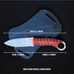 Hunting Knife Damascus Steel EDC Fixed Blade Bushcraft Knife, Full Tang Scout Carry Knife with Leather Sheath, Ideal for Skinning Outdoor Camping, Hunting, Hiking, Survival Knives (Damascus Knife)