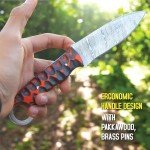 Hunting Knife Damascus Steel EDC Fixed Blade Bushcraft Knife, Full Tang Scout Carry Knife with Leather Sheath, Ideal for Skinning Outdoor Camping, Hunting, Hiking, Survival Knives (Damascus Knife)
