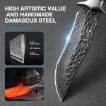 DRACHENADER Damascus Hunting Knife Handmade VG10 67-Layers Damascus Steel Bowie Knife with Real Leather Sheath, Fixed Blade Knife with for Men, Wood Handle
