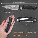 AUBEY Damascus Pocket Knife for Men with Clip EDC, 3.23" VG10 Core Damascus Steel Blade Folding Knife with Black Aluminum Handle, Sharp Camping Knife