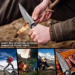 AUBEY Damascus Pocket Knife for Men with Clip EDC, 3.23" VG10 Core Damascus Steel Blade Folding Knife with Black Aluminum Handle, Sharp Camping Knife