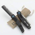 Miki Handmade Damascus Steel Japanese Razor Pocket Folding Knife,Sharp Razor (Carbon Fiber Handle)