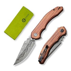 CIVIVI Bluetick Folding Knife for EDC, Pocket Knife with 3.47" Damascus Blade Guibourtia Wood Handle, Utility Knife for Outdoors Indoors C23050-DS1