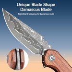 CIVIVI Bluetick Folding Knife for EDC, Pocket Knife with 3.47" Damascus Blade Guibourtia Wood Handle, Utility Knife for Outdoors Indoors C23050-DS1