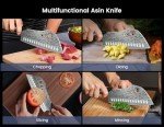 SYOKAMI🎁3-in-1 Kitchen Knife with Herb Stripper, 7" Asian Knife Combined with Chef Knife, Santoku, Nakiri for All-Around Food Preparation, Slicing, Chopping, Dicing, Mincing, Valentine's Day Gifts