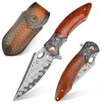 Zingbee Damascus Pocket Knife, 3.27” Damascus Blade EDC Folding Knives with Guibourtia Wooden Handle, Christmas Ideal for Utility Gift