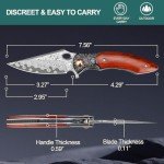 Zingbee Damascus Pocket Knife, 3.27” Damascus Blade EDC Folding Knives with Guibourtia Wooden Handle, Christmas Ideal for Utility Gift