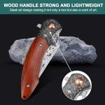 Zingbee Damascus Pocket Knife, 3.27” Damascus Blade EDC Folding Knives with Guibourtia Wooden Handle, Christmas Ideal for Utility Gift