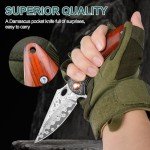 Zingbee Damascus Pocket Knife, 3.27” Damascus Blade EDC Folding Knives with Guibourtia Wooden Handle, Christmas Ideal for Utility Gift