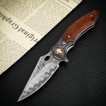 Zingbee Damascus Pocket Knife, 3.27” Damascus Blade EDC Folding Knives with Guibourtia Wooden Handle, Christmas Ideal for Utility Gift