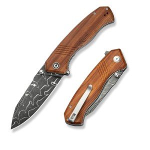 CIVIVI Placoid Pocket Knife for EDC, Folding Knife with 3.67" Damascus Blade Guibourtia Wood Handle For Men Women Gift C23079-DS1