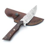 POLO CRAFT Custom Handmade Damascus Fixed Blade,Full Tang Hunting Knives With Leather Sheath (Gift) For Outdoor Camping. (Rose Wood Handle), PCL-0078