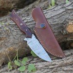 POLO CRAFT Custom Handmade Damascus Fixed Blade,Full Tang Hunting Knives With Leather Sheath (Gift) For Outdoor Camping. (Rose Wood Handle), PCL-0078