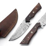 POLO CRAFT Custom Handmade Damascus Fixed Blade,Full Tang Hunting Knives With Leather Sheath (Gift) For Outdoor Camping. (Rose Wood Handle), PCL-0078