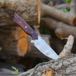 POLO CRAFT Custom Handmade Damascus Fixed Blade,Full Tang Hunting Knives With Leather Sheath (Gift) For Outdoor Camping. (Rose Wood Handle), PCL-0078