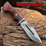 MOHID ENT Handmade Damascus Hunting Knife with Leather Sheath - Ideal for Skinning, Camping, Outdoor - EDC Fixed Blade Bushcraft Knife with Walnut Wood Handle- Horizontal Carry Knives For Men-4002