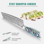 KEENZO Damascus Kiritsuke Knife 8 inch, Professional Chef Knife, Sharp Hand-Forged Kitchen Knives,Japanese 67-Layers Damascus Steel Butcher Knife,Ergonomic Handle with Gift Box