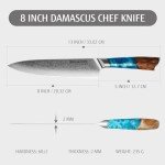 diamosteel Professional Chef Knife 8 Inch, Ultra Sharp Damascus Kitchen Knife with Blue Resin Handle for Meat & Vegetable Cutting, Present Box for Family & Restaurant