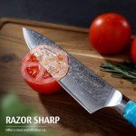 diamosteel Professional Chef Knife 8 Inch, Ultra Sharp Damascus Kitchen Knife with Blue Resin Handle for Meat & Vegetable Cutting, Present Box for Family & Restaurant