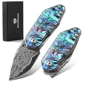 DRACHENADER Small Damascus Pocket Knife for Women and Men Abalone Knife Japanese Keychain Mini Pocket Knife Folding VG10 67 Layers Damascus Steel, birthday Gift Box Included