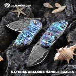 DRACHENADER Small Damascus Pocket Knife for Women and Men Abalone Knife Japanese Keychain Mini Pocket Knife Folding VG10 67 Layers Damascus Steel, birthday Gift Box Included