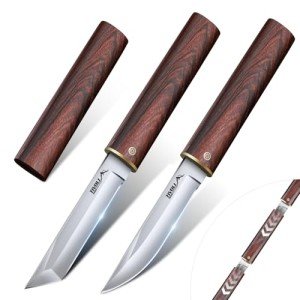 TIVOLI Samurai Knives 2 in 1, Japanese High Carbon Steel Double Blades Hunting Knife,Fixed Blade Bushcraft Knife for Camping, Survival, Outdoors, Ideal Gift for Man
