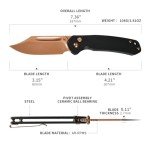 CJRB Bowie Pyrite Pocket Knife, EDC Knife, Folding Knife with 3.15'' AR-RPM9 Steel Rose Gold Blade, Hunting Knife with Clip Steel Handle for Camping, Survival - Suitable for Men & Women - J1942