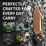 CJRB Bowie Pyrite Pocket Knife, EDC Knife, Folding Knife with 3.15'' AR-RPM9 Steel Rose Gold Blade, Hunting Knife with Clip Steel Handle for Camping, Survival - Suitable for Men & Women - J1942
